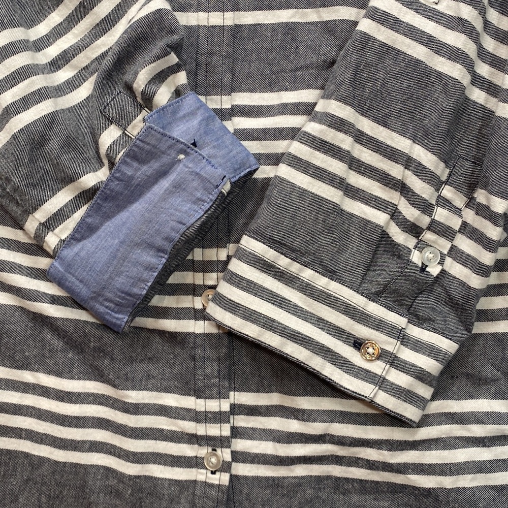 Nautica Long Sleeve Button Up Shirt Blouse Striped Womens Size XL Grayish Blue - Picture 5 of 14